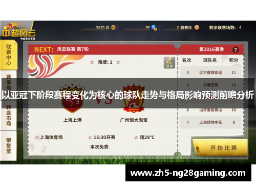 以亚冠下阶段赛程变化为核心的球队走势与格局影响预测前瞻分析